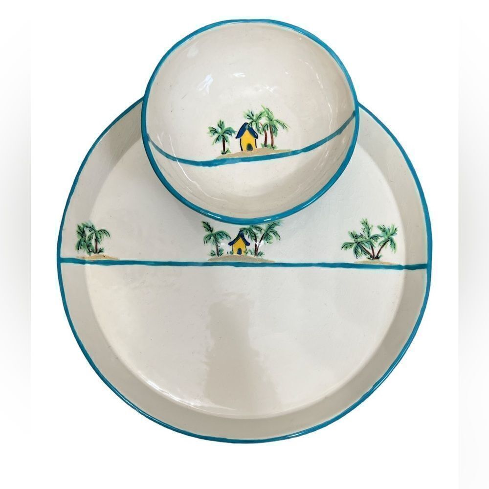 Hand crafted serving plate and bowl‎ tropical graphic design spring Summer party
